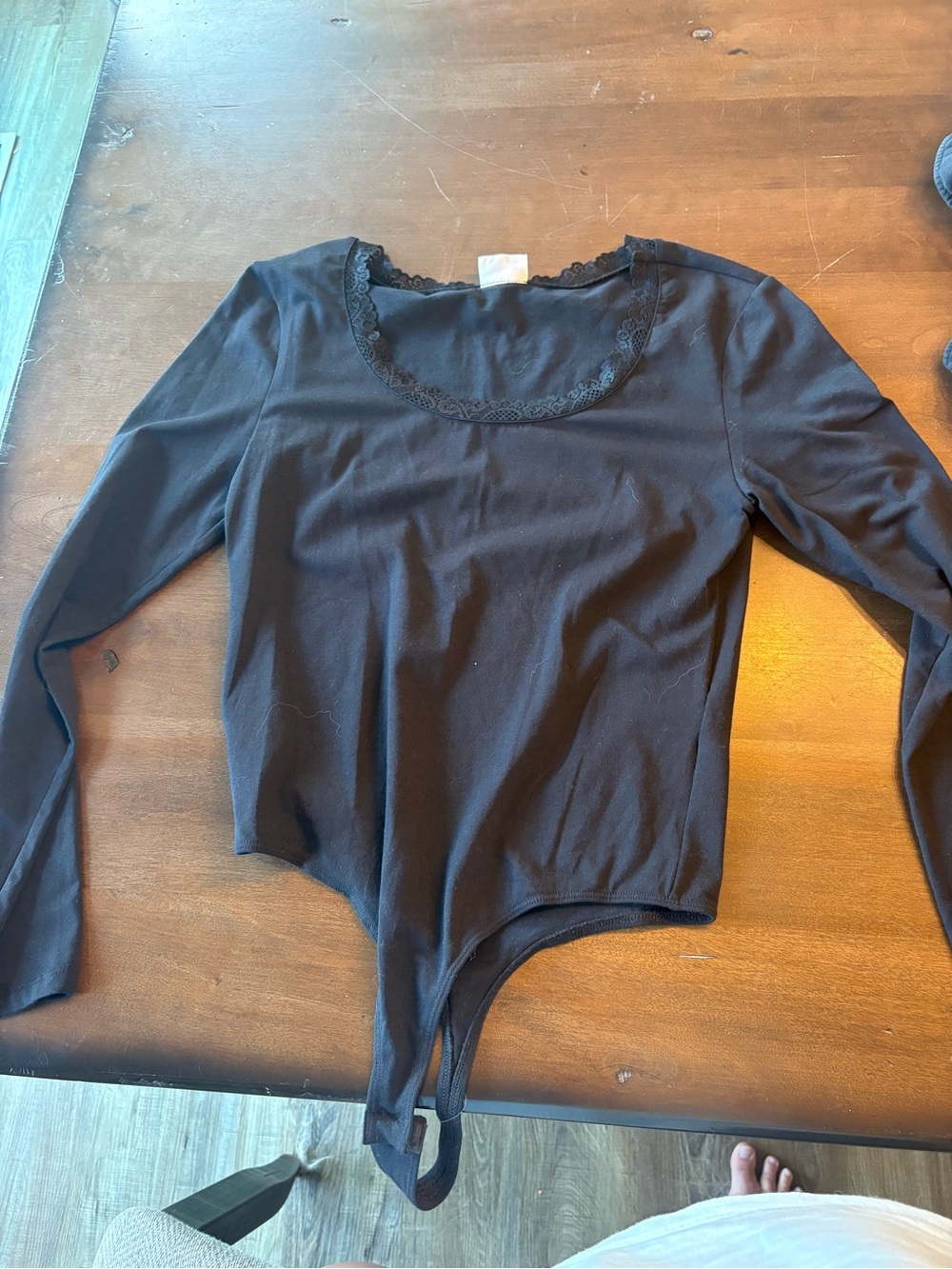Noisy May Black Long Sleeve Lace-Trim Bodysuit